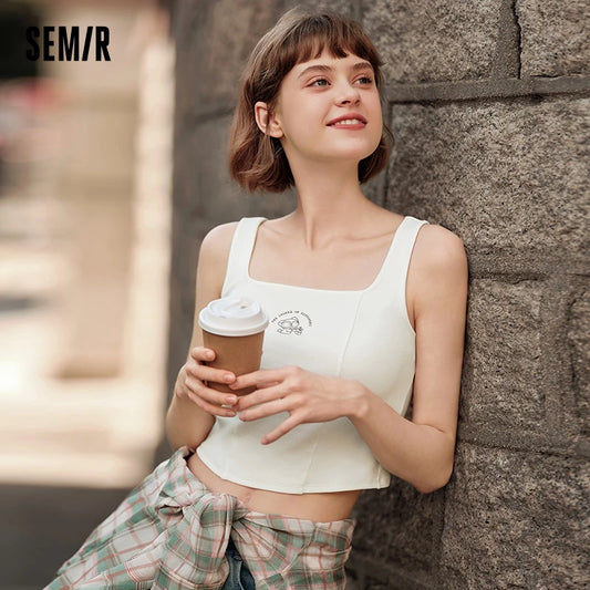 Semir Vest Women Short-Length With Square Neckline Cute Print 2024 Summer New Slim-Fit Corset Top Sassy