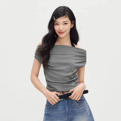 Semir Women Tshirt Halter Neck Fake Two-Piece