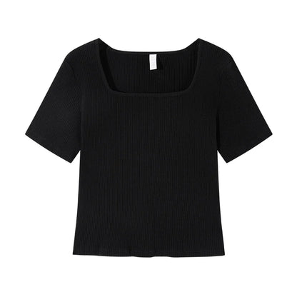 Semir Short-Sleeved T-Shirt Women 2024 Short Square Collar Summer New Tee shirts Tight Striped Shirt Temperament T-Shirt Women