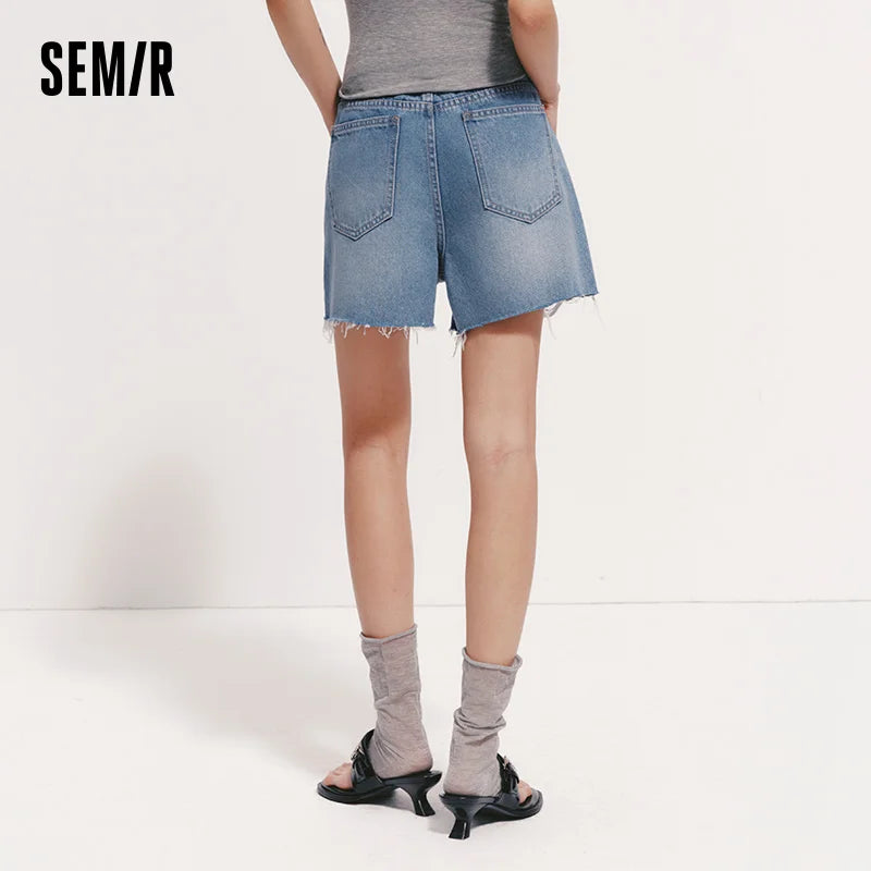 Semir Women Frayed Denim A-Line Shorts