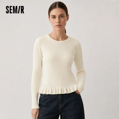 Semir Women Knitted Sweater Lace Trim Wool Pullover