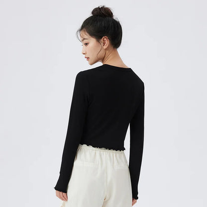 Semir T Shirt Women Knitting Bottom T Shirt Comfortable Underwear Home Pajamas Love Hollow-Out Long Sleeve Top