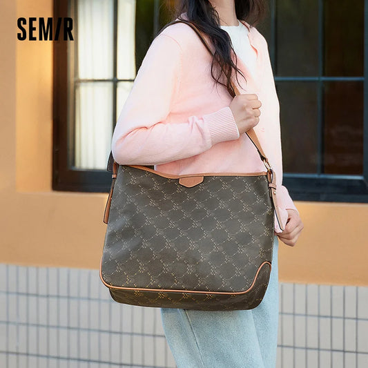 Semir Tote Bag Women 2025 New Style Vintage Monogram Crossbody Bag Popular Shoulder Bag Large-capacity Shopping Bag