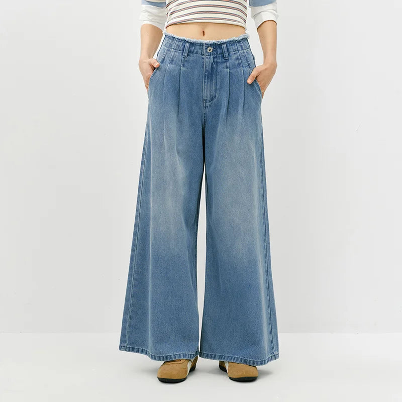 Semir Women Raw Hem High Waist Wide Leg Jeans