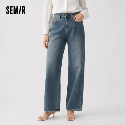 Semir Women Jeans Fleece-Lined Wide Leg Floor-Length