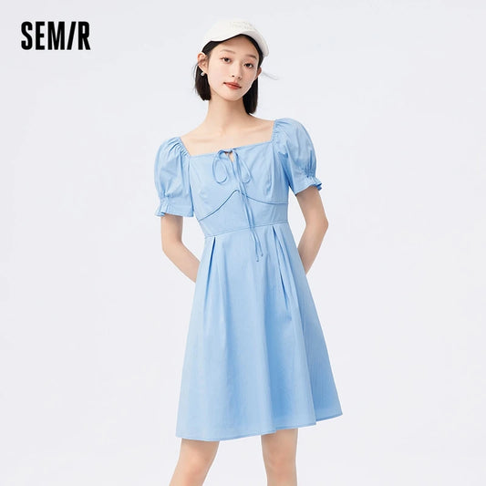Semir Dress Women Solid Color Feel Versatile 2025 Summer New Fashion Square Neck Short Dress Women'S Elegant