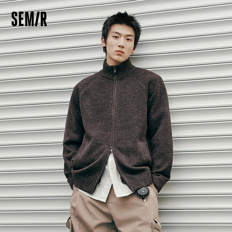 Semir Men Cardigan Mock Neck Raglan Sleeve