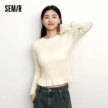 Semir Women Knitted Sweater Lace Trim Wool Pullover