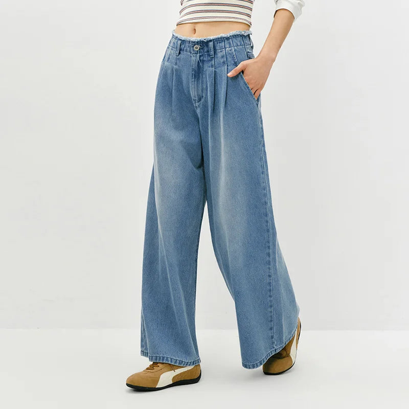 Semir Women Raw Hem High Waist Wide Leg Jeans