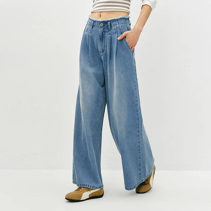 Semir Women Raw Hem High Waist Wide Leg Jeans