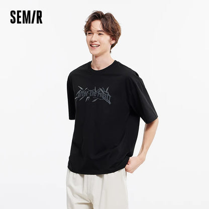 Semir Short Sleeve T-Shirt Men Bamboo Leaf Print Cool Feeling 2025 New Summer Loose Knit Base Layer Top for Trendy Outfits