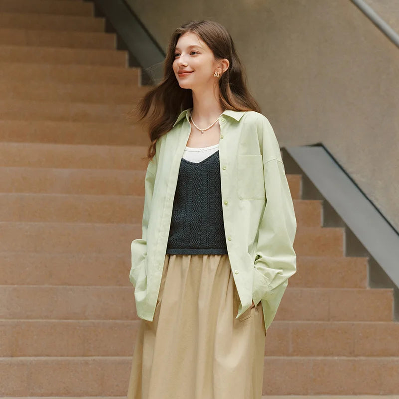 Semir Long Sleeve Shirt Women Oversize Shirt with Short Vest 2025 New Spring Two-Piece Set for Trendy and Casual Style