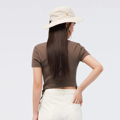 Semir Short Sleeve T Shirt Women Short Tight Knit Sexy 2023 Summer New Solid Fishbone Tops For Woman