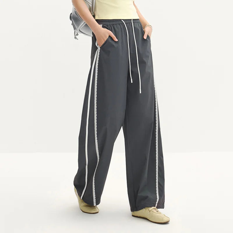 Semir Women Pants Color Block Ruffle Drawstring