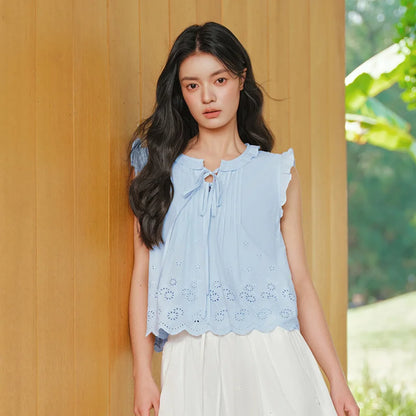 Semir Women Shirt Embroidered Bow Ruffle Lace