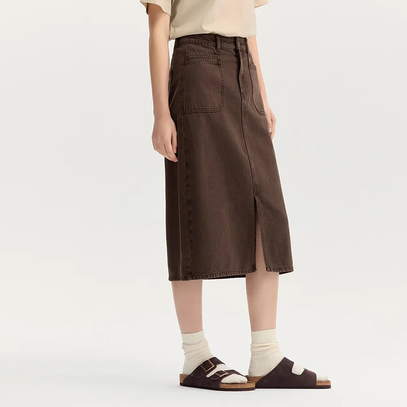 Semir Women Denim Skirt Split Retro Straight