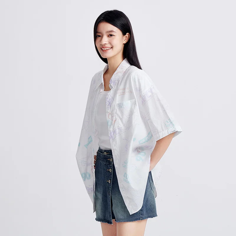 Semir Mid-sleeve Shirt Women Popeye Co-branded Mid-long Style Summer 2025 New Version Full-print Shirt