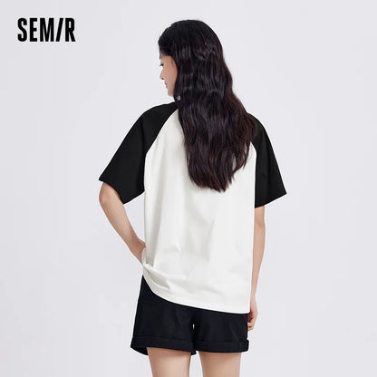 Semir Short Sleeve T-Shirt Women Mid-long Style Raglan Sleeve Loose 2025 New Version Panda-themed Pure Cotton Summer Outfit