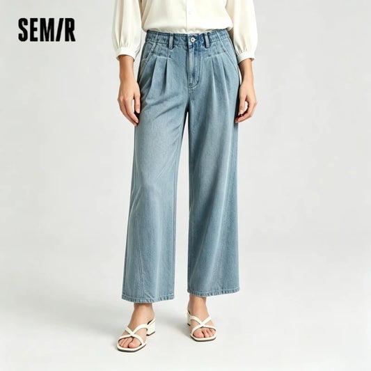 Semir Women Raw Hem High Waist Wide Leg Jeans
