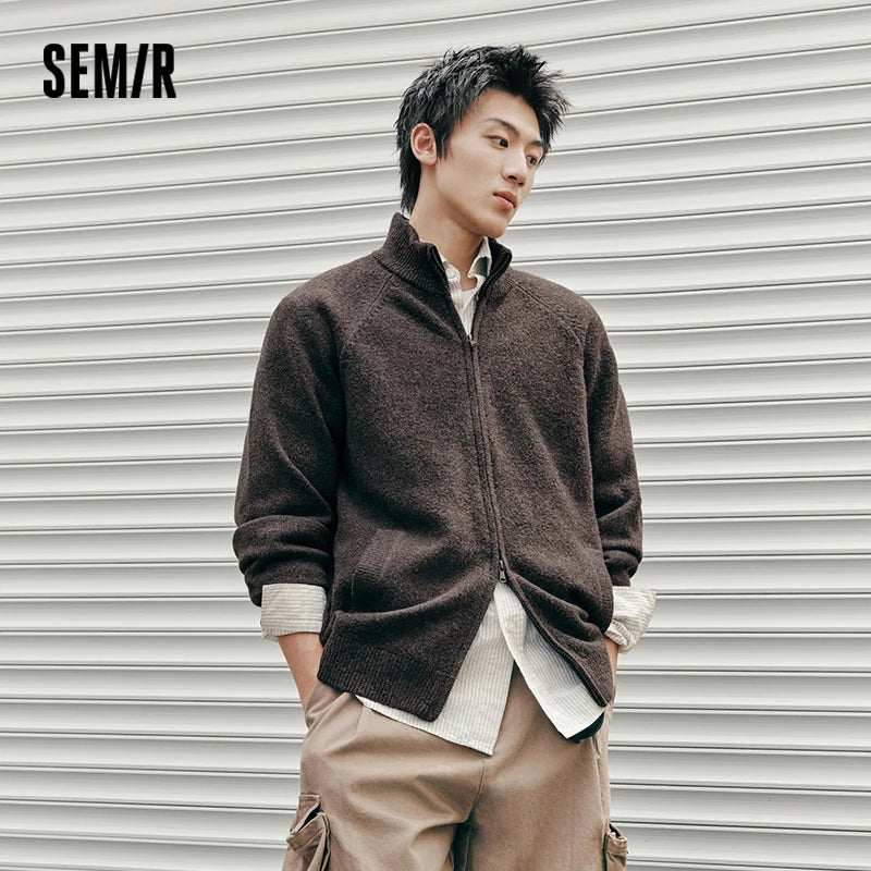Semir Men Cardigan Mock Neck Raglan Sleeve