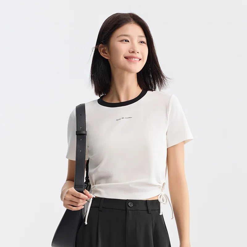 Semir Short-Sleeved T-Shirt Women Short And Simple Letter Print Color-Blocked New In 2024 Summer