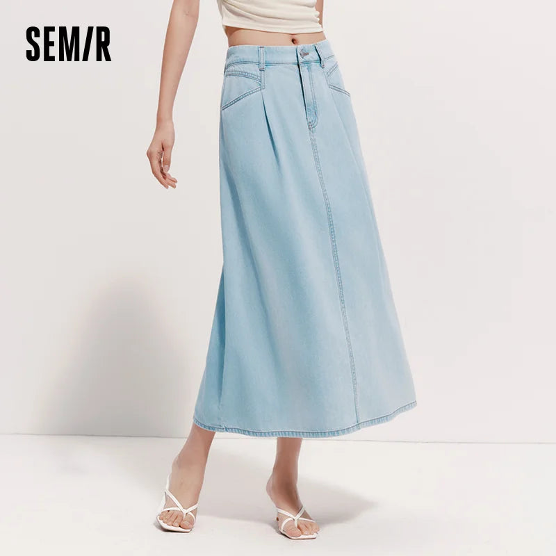 Semir Women Denim Skirt A-Line Pleated Slim