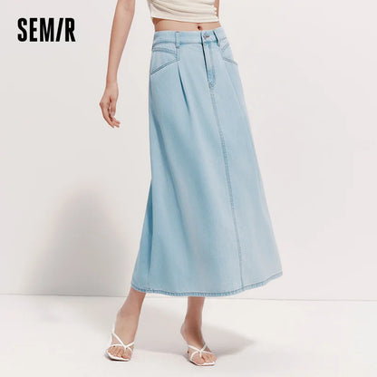 Semir Women Denim Skirt A-Line Pleated Slim