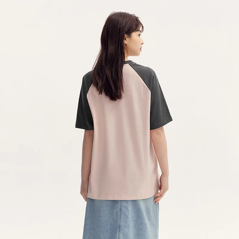 Semir Short Sleeve T-Shirt Women Mid-long Style Raglan Sleeve Loose 2025 New Version Panda-themed Pure Cotton Summer Outfit