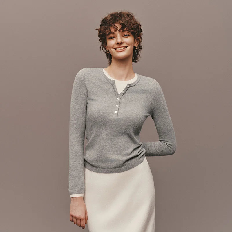 Semir Women Knitted Sweater Henley Collar Slim