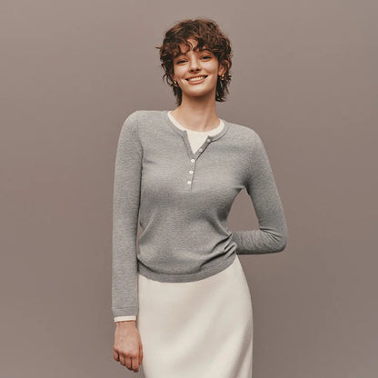 Semir Women Knitted Sweater Henley Collar Slim