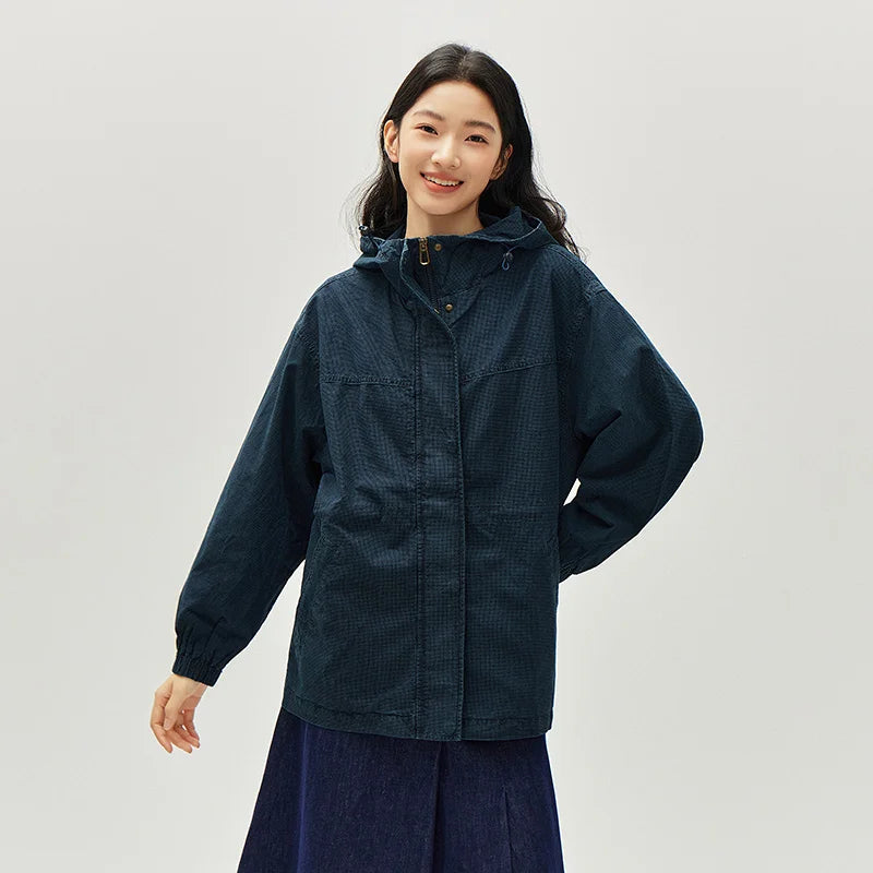 Semir Women Denim Jacket Retro Loose Waist Cinched