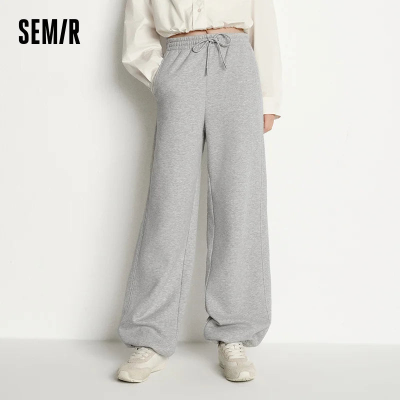 Semir Women Pants Fleece Lined Drawstring Wide Leg