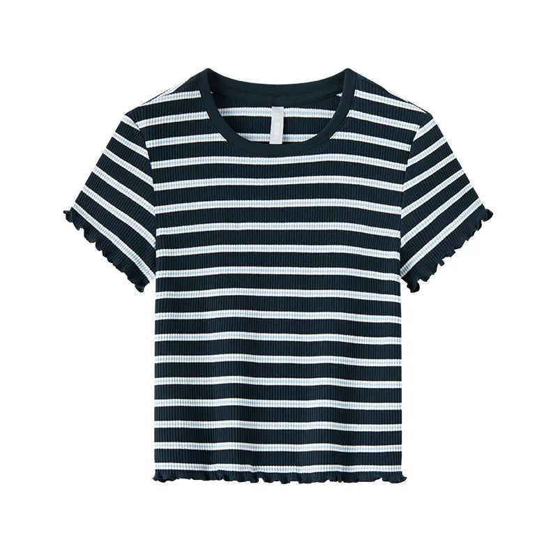 Semir Short-Sleeved T-Shirt For Women Short And Slimming With Ruffled Edges New In 2024 Summer Striped Top