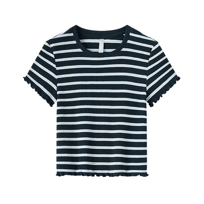 Semir Short-Sleeved T-Shirt For Women Short And Slimming With Ruffled Edges New In 2024 Summer Striped Top