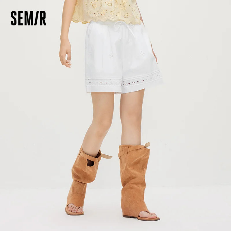 Semir Women Pants Hollow Embroidered Loose