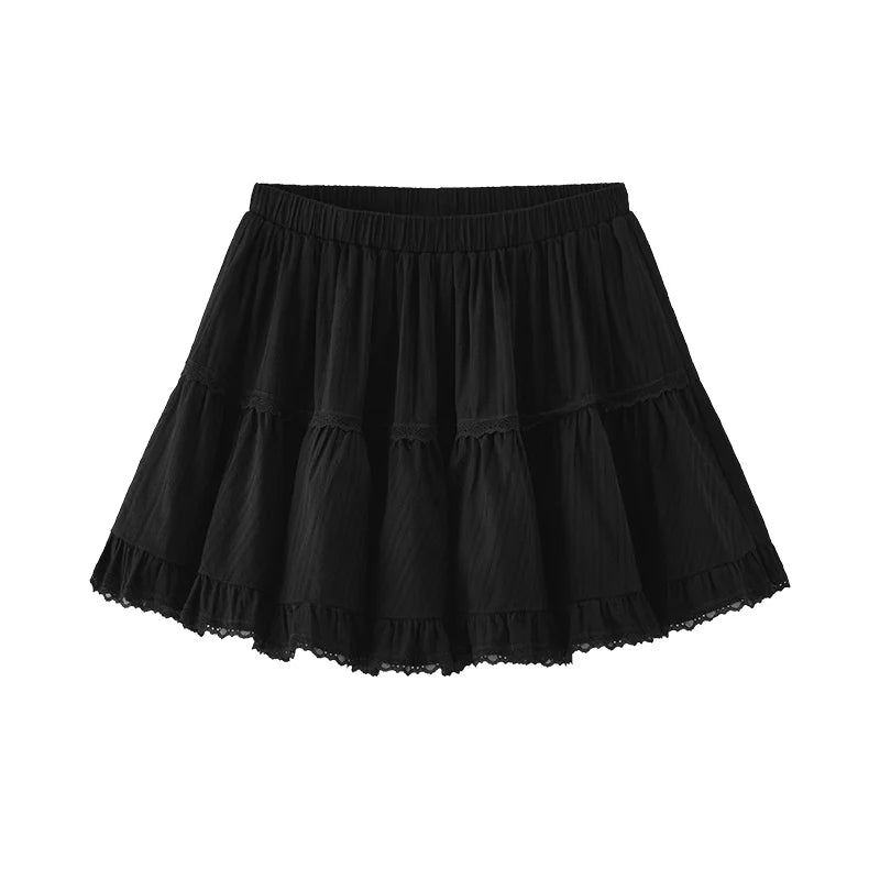 Semir Women Skirt Jacquard Lace Trim Fluffy A-Line Mini