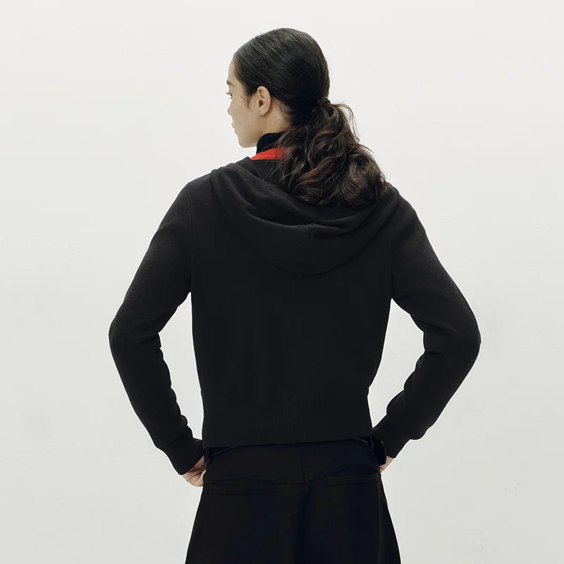 Semir Women Cardigan Hooded Solid Knitwear