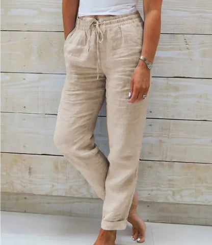 Women's Cotton Linen High Waist Pencil Pants