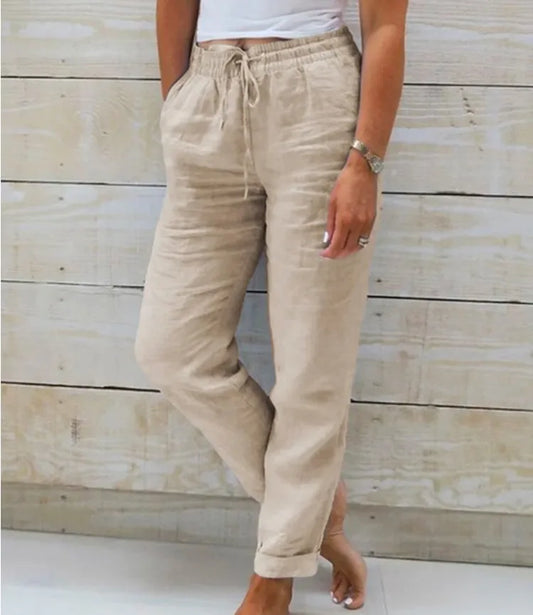 Women's Cotton Linen High Waist Pencil Pants