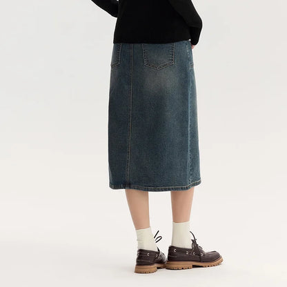 Semir Women Denim Skirt Split Retro Straight