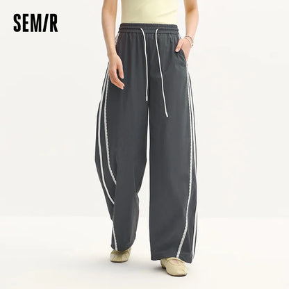 Semir Women Pants Color Block Ruffle Drawstring