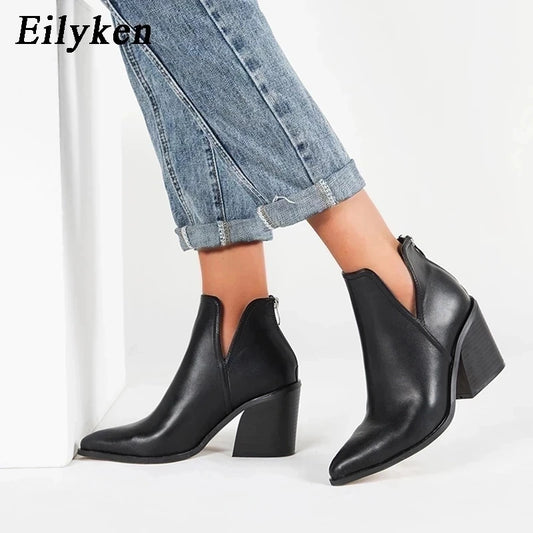 EilyKen Autumn/Winter Western Cowboy Ankle Boots for Women, Snake Print Cowgirl Booties, High Heel Cossacks.