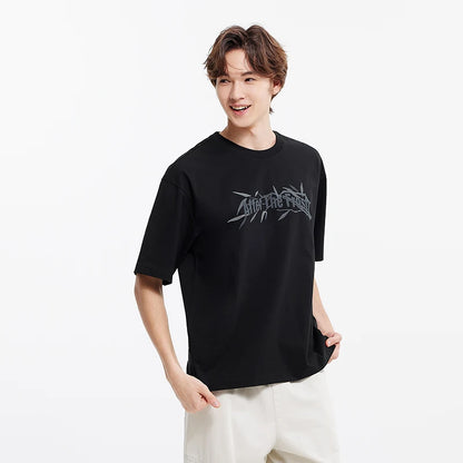 Semir Short Sleeve T-Shirt Men Bamboo Leaf Print Cool Feeling 2025 New Summer Loose Knit Base Layer Top for Trendy Outfits
