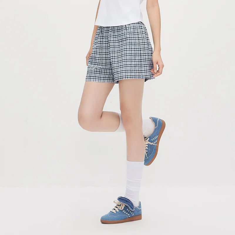Semir Women Shorts Patchwork Lace Plaid Loose