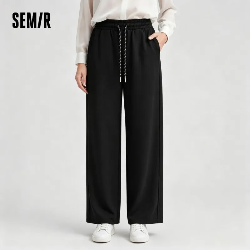 Semir Women Pants Fleece Lined Drawstring Wide Leg