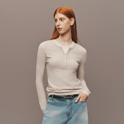 Semir Women Knitted Sweater Henley Collar Slim
