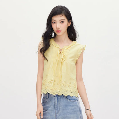 Semir Women Shirt Embroidered Bow Ruffle Lace