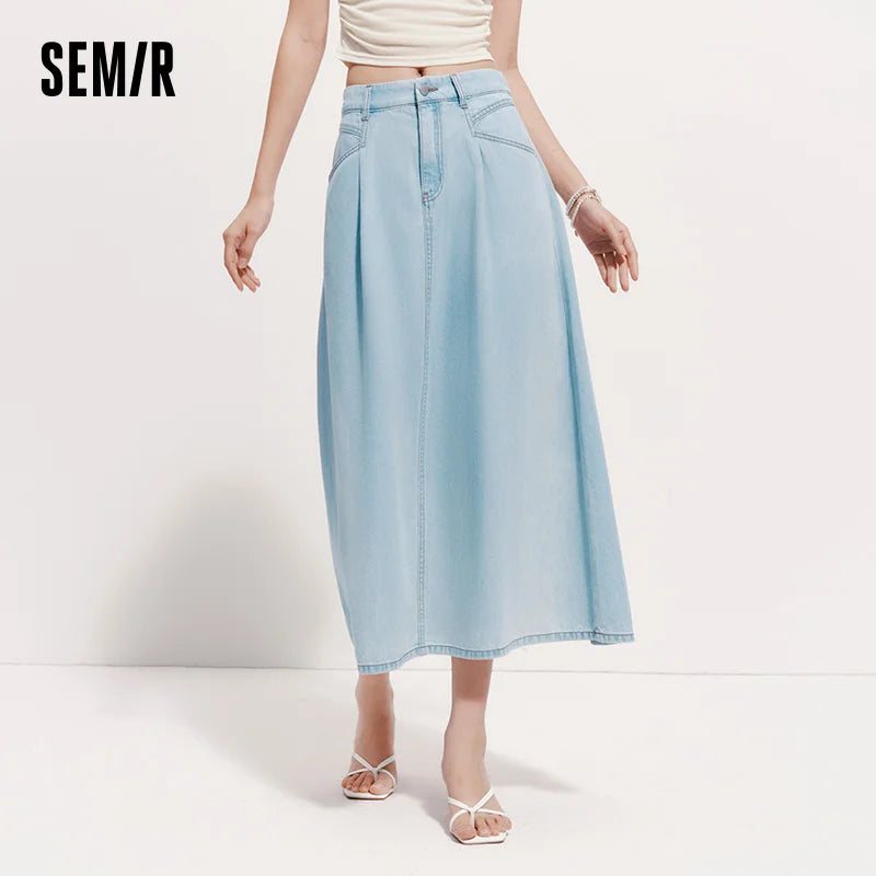 Semir Women Denim Skirt A-Line Pleated Slim