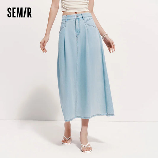 Semir Women Denim Skirt A-Line Pleated Slim
