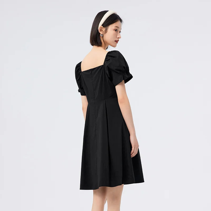 Semir Dress Women Solid Color Feel Versatile 2025 Summer New Fashion Square Neck Short Dress Women'S Elegant